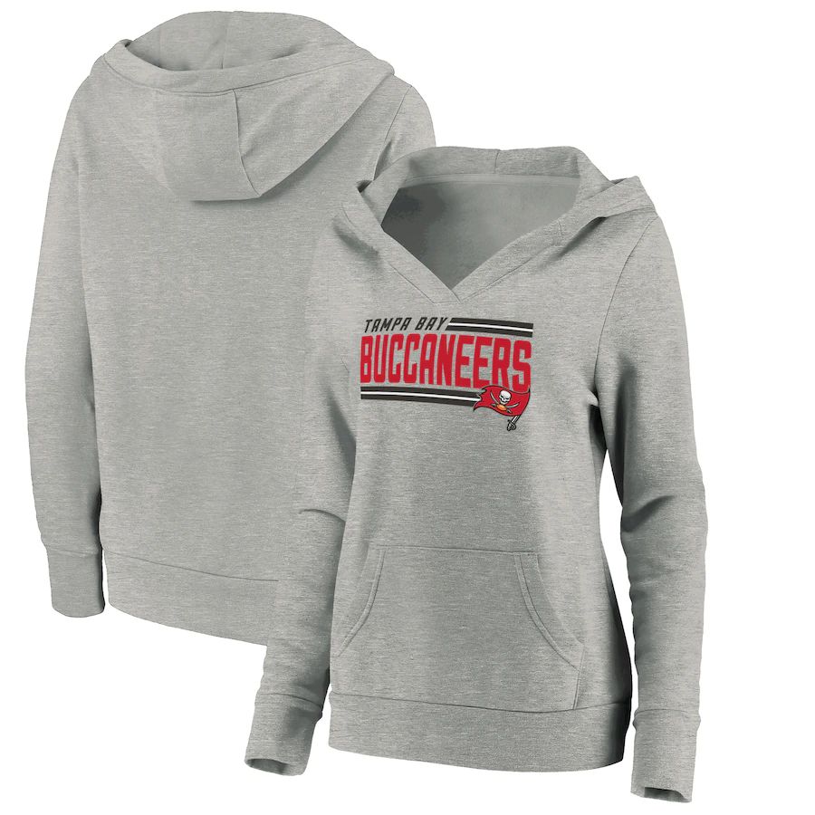 Women Tampa Bay Buccaneers Fanatics Branded Heathered Gray On Side Stripe V-Neck Pullover Hoodie